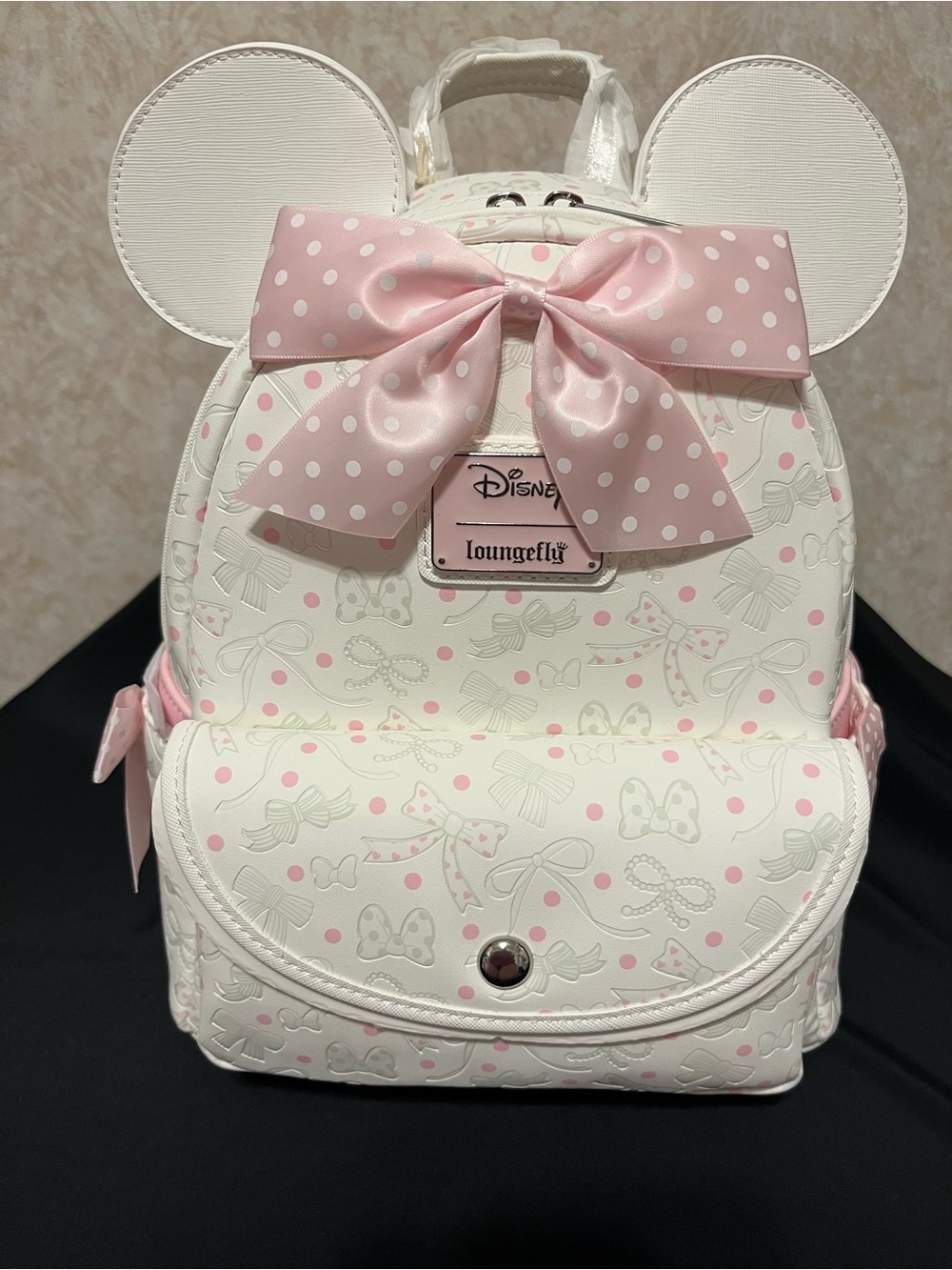 Loungefly White & Pink Minnie Bow Ear Mini Backpack